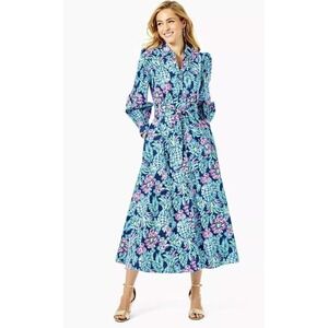 Lilly Pulitzer Size 6 Mira High Tide Navy Pineapple Paradise Maxi Shirt Dress